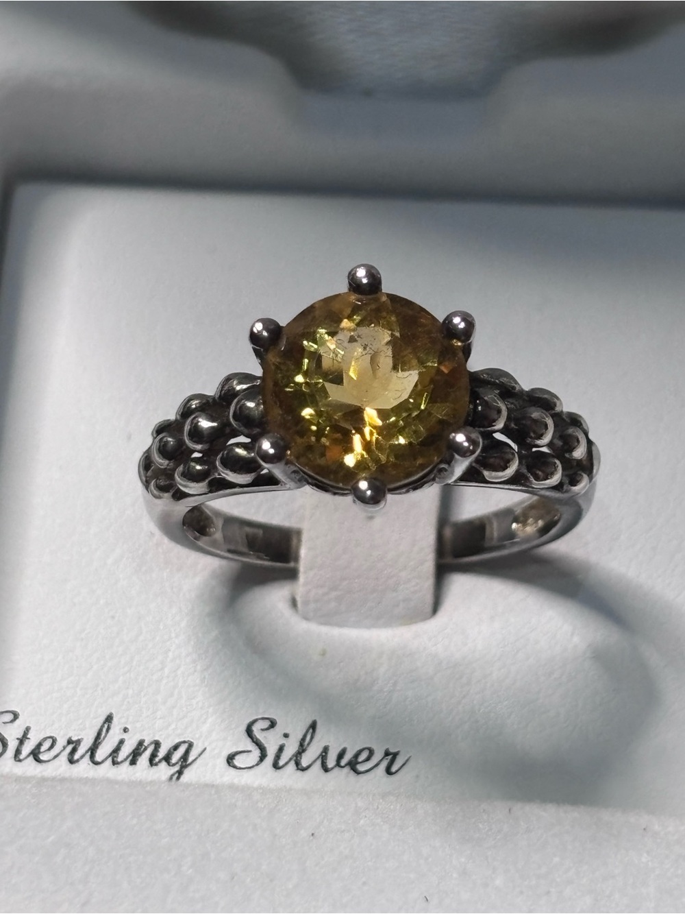 Sterling Silver and Citrine Solitaire Ring, sz 9.5